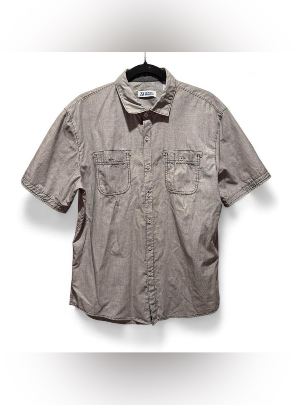 Michael Brandon Short-Sleeve Casual Button-Down Shirt in Taupe